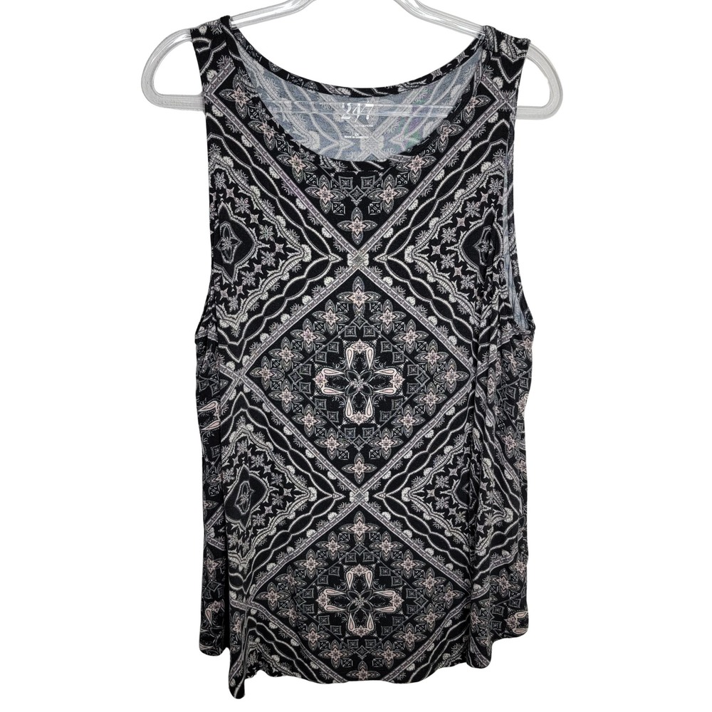 24/7 by Maurices Womens 2X Tank Top Black Pink Medallion Sleeveless Soft Stretch